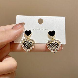 Heart Rhinestone Alloy Dangle Earring E5082 - 1 Pair - Gold - One Size
