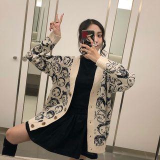 Face Print Cardigan Almond - One Size
