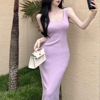 Plain Midi Tank Dress Light Purple - One Size