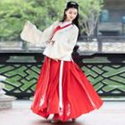Set: Long-sleeve Hanfu Top + Maxi Pleated Skirt