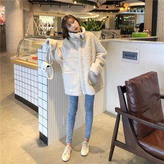 Stand Collar Furry Jacket Off-white - One Size