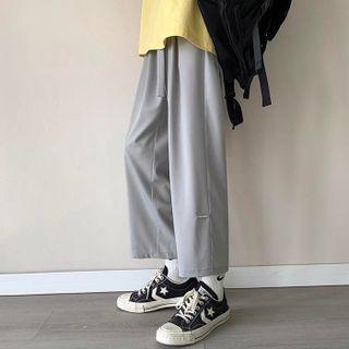 Plain Drawstring Cropped Wide-leg Pants