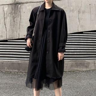 Single Breast Long Coat / Long-sleeve Plain Sheer Dress