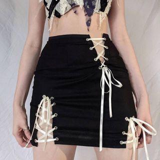 Asymmetric Lace-up Miniskirt