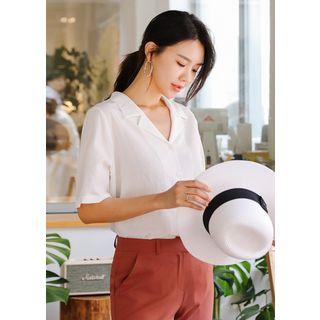 Plus Size - Plunged-neck Notched-lapel Shirt