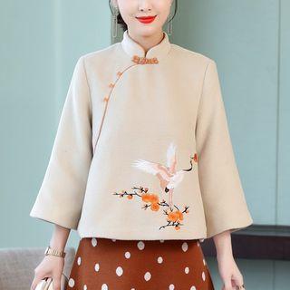 3/4-sleeve Crane Embroidered Cheongsam Top