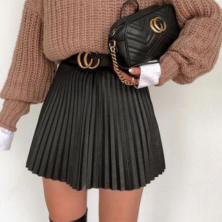 Plain Pleated A-line Miniskirt