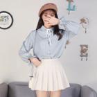 Striped Frilled Long-sleeve Blouse