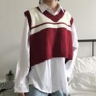 Color Block Knit Vest / Plain Shirt