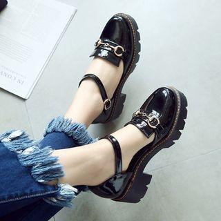 Chunky Heel Faux Patent Leather Sandals