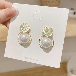 Disc Faux Pearl Stud Earring 1 Pair - Gold - One Size