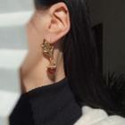 Agate Bead Leaf Alloy Asymmetrical Dangle Earring 1 Pair - Ear Studs - Gold & Red - One Size