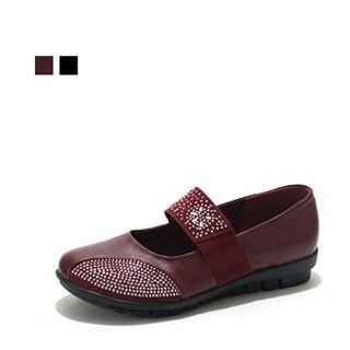 Genuine Leather Studded Mary Jane Flats