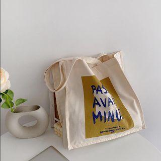 Lettering Canvas Tote Bag Reversible - Off White - One Size