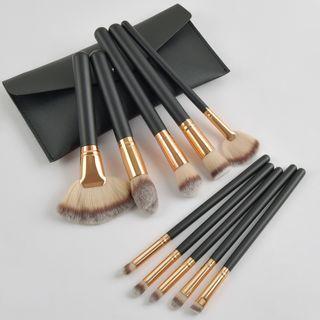 Set Of 10: Makeup Brush Set Of 10 - With Bag - Black - One Size