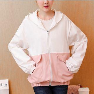 Hooded Two-tone Zip-up Jacket