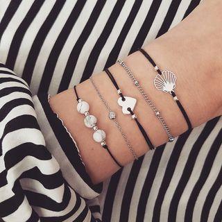Set Of 5: Turquoise Disc / Alloy Bracelet (assorted Designs) Silver - One Size