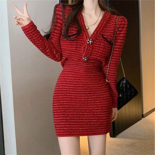 Plain Cardigan / Mini Pencil Skirt