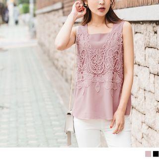 Square Neck Lace Panel Sleeveless Top