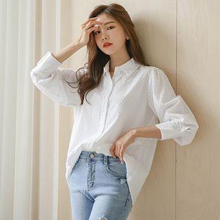 Puff-sleeve Wide-cuff Dotted Blouse