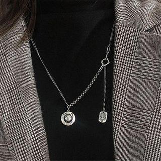 Alloy Embossed Cat Pendant Necklace Silver - One Size