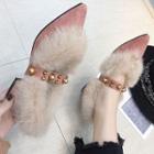 Furry-trim Block Heel Studded Pumps