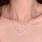 Rhinestone Pendant Alloy Necklace Bow - Silver - One Size