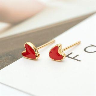 925 Sterling Silver Heart Stud Earring As Shown In Figure - One Size
