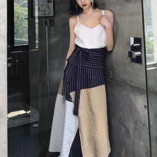 Striped Color Block Midi A-line Skirt
