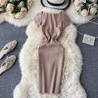 Plain Short-sleeve Knit Bodycon Dress