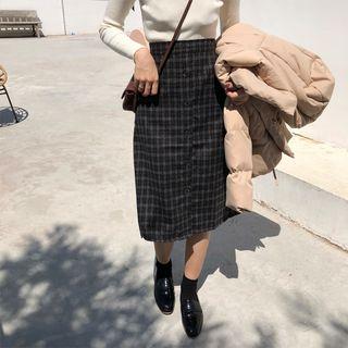 Plaid A-line Skirt Plaid - Coffee - One Size