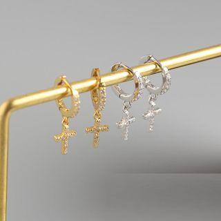 Rhinestone Cross Drop 925 Sterling Silver Earring