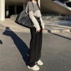 Cropped Long-sleeve Shirt / Plain Sleeveless Shawl / Belt Buckle Dress Pants