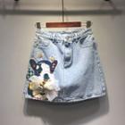 Sequined Dog Patch Mini Denim Skirt