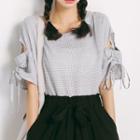 Plaid Short-sleeve Cut Out Top