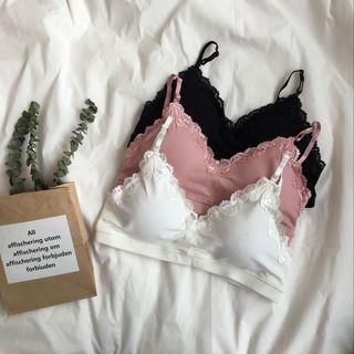 Set: Lace Trim Wireless Bar Top + Panties / Lace Trim Camisole + Shorts