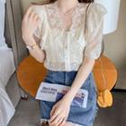 Short-sleeve V-neck Ruffled Lace Blouse
