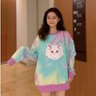 Cat Print Oversize Pullover
