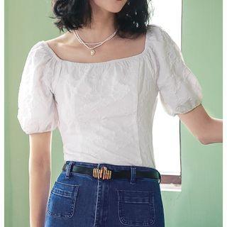 Short-sleeve Bow Back Lace Blouse