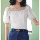 Short-sleeve Bow Back Lace Blouse