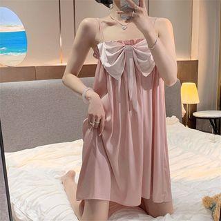 Spaghetti-strap Ribbon Mini Sleep Dress Pink - One Size