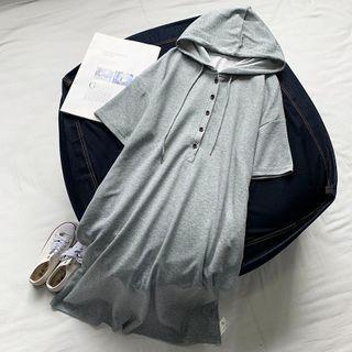 3/4-sleeve Hooded Maxi Dress