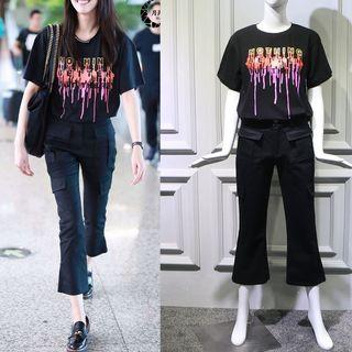 Set: Printed T-shirt + Boot-cut Pants