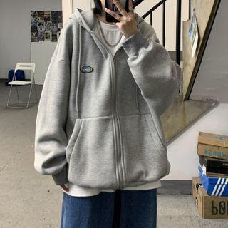 Pocket-detail Applique Oversize Hooded Jacket