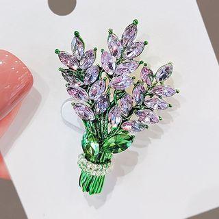 Flower Rhinestone Alloy Brooch Ly2538 - Lavender & Green - One Size