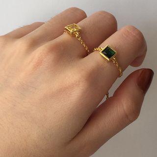 Square Rhinestone Chained Ring