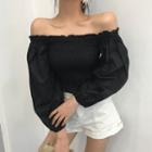 Off-shoulder 3/4-sleeve Smocked Crop Top
