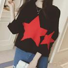 Star Print 3/4 Sleeve Cropped Sweater