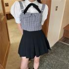 Puff-sleeve Shirt / Plaid Camisole Top / Mini A-line Skirt
