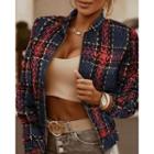 Print High Neck Zip-up Jacket